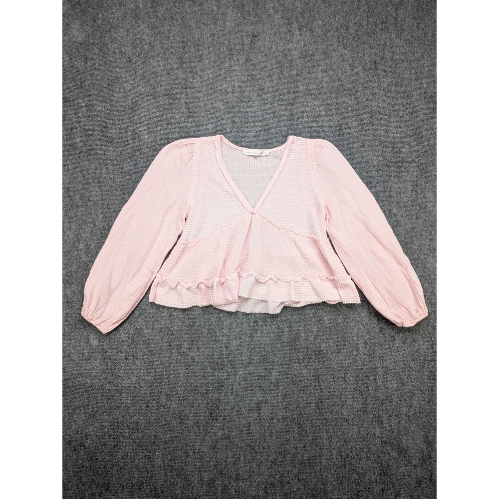 Altar'd State‎ Catarina Babydoll Top XS Pink Blouse Y2K Waffle Textured Cropped